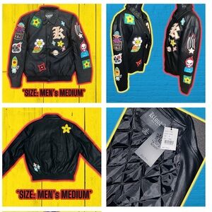 NWT: KLOUD9 - PATCHES VEGAN LEATHER JACKET (MEN’s MEDIUM).
